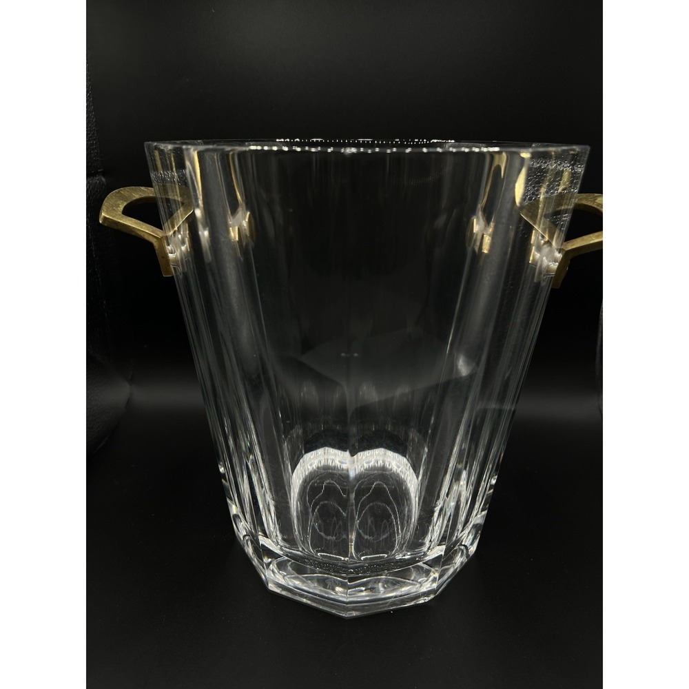 Vintage Baccarat Maxim Heavy Crystal Ice Bucket Brass Handles Signed - Picture 1 of 8